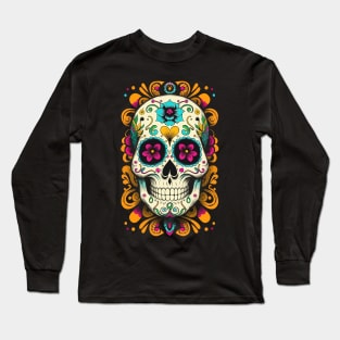 Dia De Los Muertos, Retro Sugar Skull Design Long Sleeve T-Shirt